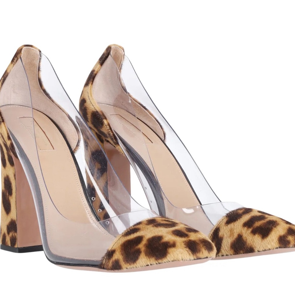 AQUAZZURA Firenze Leopard peek-a-boo pumps. Size 38 (7 US)